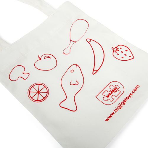 BigJigs cotton kids shopping bag - toy bag white red-2