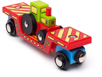 BigJigs wooden low loader wagon with tractor - wooden train toy-3