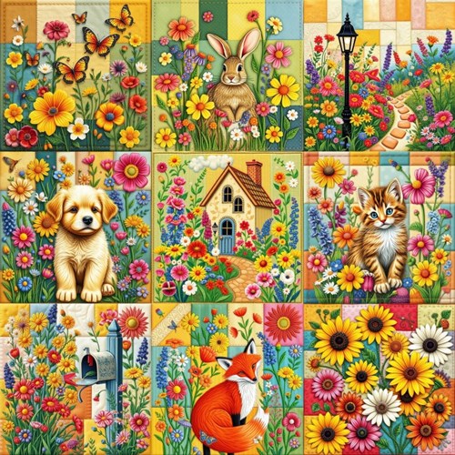 Alipson Puzzle jigsaw puzzle Cottage Garden Nine Patch Quilt Block 1000 pieces