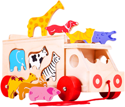 Bigjigs Wooden Shape Truck with Animal Blocks - 11 pieces