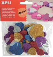 APLI Kids foam craft hearts glitter - 50 pieces colorful self-adhesive