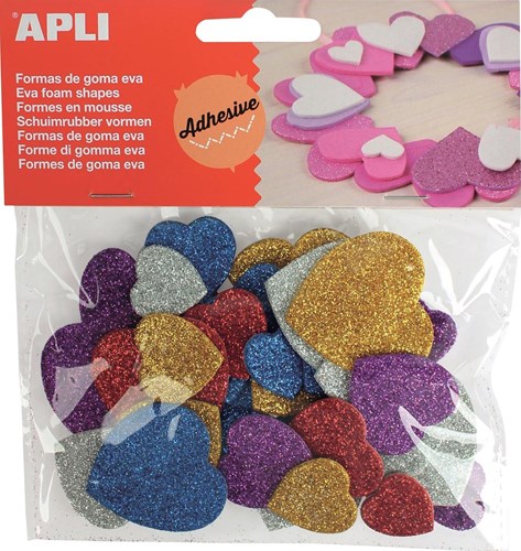 APLI Kids foam craft hearts glitter - 50 pieces colorful self-adhesive