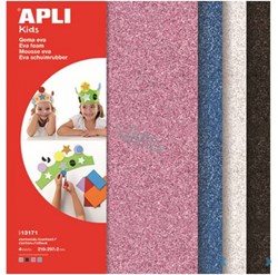 APLI Kids glitter foam craft sheets - EVA foam A4 white black red blue