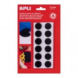 APLI Kids round self-adhesive hook-and-loop black 19 mm - 12 pieces