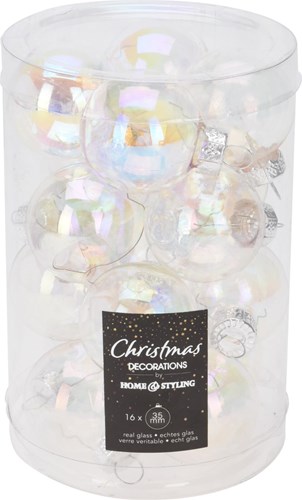 Home & Styling Christmas bauble glass 35mm iridescent tube 16 pcs decoration