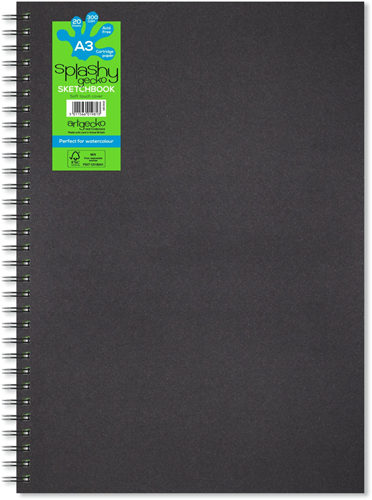 Artgecko Artgecko Splashy Aqua Spiraal Schetsboek A3 Portret 300gr 20 vel Wit