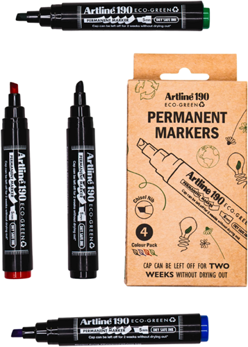 Artline permanent marker set - Eco-Green Drysafe 190, 4 colours