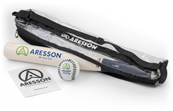 Aresson rounders set Mirage bat and ball in carry bag green