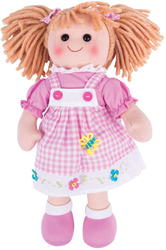 BigJigs doll Ava fabric doll with blonde hair and pink dress