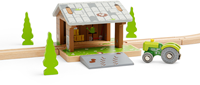 BigJigs wooden toy barn - train track accessory - colorful and sturdy