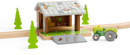 BigJigs wooden toy barn - train track accessory - colorful and sturdy