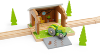 BigJigs wooden toy barn - train track accessory - colorful and sturdy-2