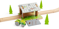 BigJigs wooden toy barn - train track accessory - colorful and sturdy-3