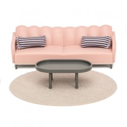 Lundby dollhouse living room set - pink and brown toy furniture