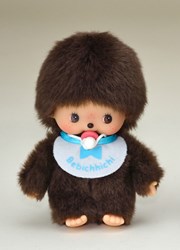 Monchhichi Bebichhichi boy plush doll brown 16 cm with bib