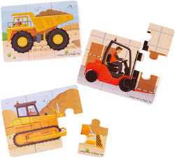 BigJigs wooden puzzle construction vehicles - 6 pieces - 3 puzzles