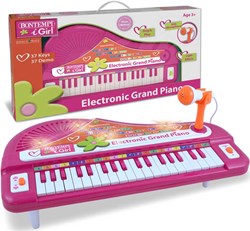 Bontempi electronic toy piano with microphone pink for children