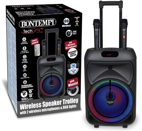 Bontempi wireless trolley soundbox with microphones and displays - karaoke speaker