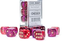 Chessex dice Gemini translucent red-violet/gold 16mm set 12 pieces