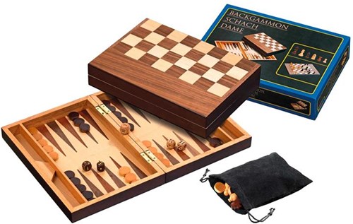 Philos chess and backgammon set wooden case 32 mm field king height 65 mm