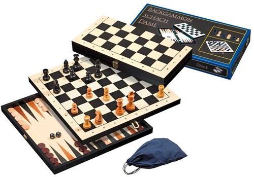 Philos chess draughts backgammon wooden cassette board 44 mm king height 75 mm