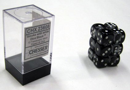 Chessex Dice Set (12 pieces) with Translucent Smoke/White D6 16mm