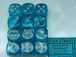 Chessex Cirrus Aqua/silver D6 16mm Dice Set (12 pieces)