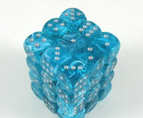 Chessex Cirrus Aqua/silver D6 12mm Dice Set (36 pieces)