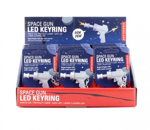 Kikkerland Space Gun keychain with LED light - toy gadget