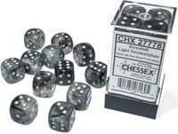 Chessex Borealis D6 16mm Light Smoke/Silver Luminous Dice Set (12 pieces)