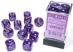 Chessex Borealis D6 16mm Royal Purple/Gold Luminous Dice Set (12 pieces)