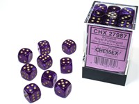 Chessex Borealis D6 12mm Royal Purple/Gold Luminous Dice Set (36 pieces)