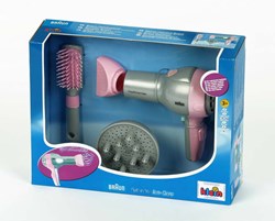 Klein Braun toy hair dryer with brush and diffuser - pink grey