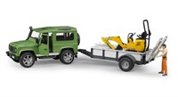 Bruder Land Rover Defender toy car with JCB mini excavator and trailer-2