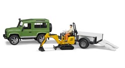 BRUDER Land Rover Defender with trailer, CAT and man toy vehicle