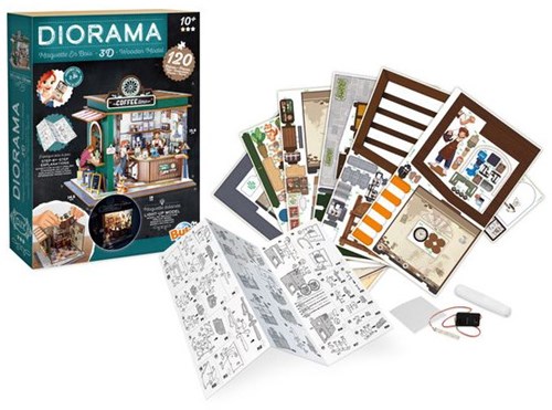 Buki diorama miniature café building set with LED lighting and accessories