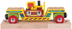 BigJigs wooden low loader wagon with bulldozer toy train
