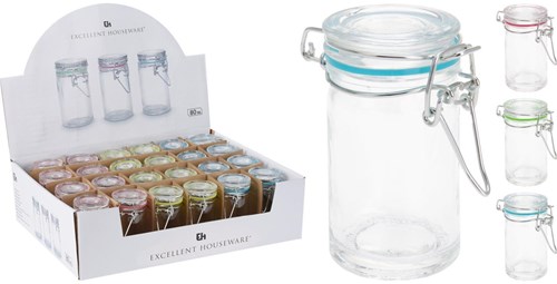 Excellent Houseware glass storage jar transparent 80ml with clip lid