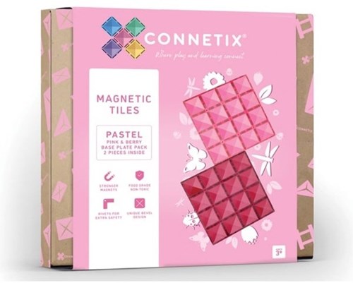 Connetix Magnetic Tiles Base Pink Berry 2 Pieces