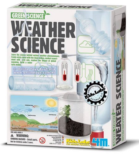 DAM 4M Kidzlabs GREEN SCIENCE: WEATHER SCIENCE, bestudeer de wetenschap achter weersfenomenen, opwarming van de aarde, het ontstaan van mistige wolken, zure regen, ..., met gedetailleerde instructies,