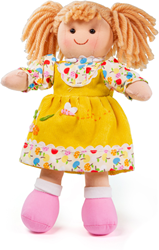 BigJigs cuddly doll Daisy - soft rag doll with yellow dress - 28 cm
