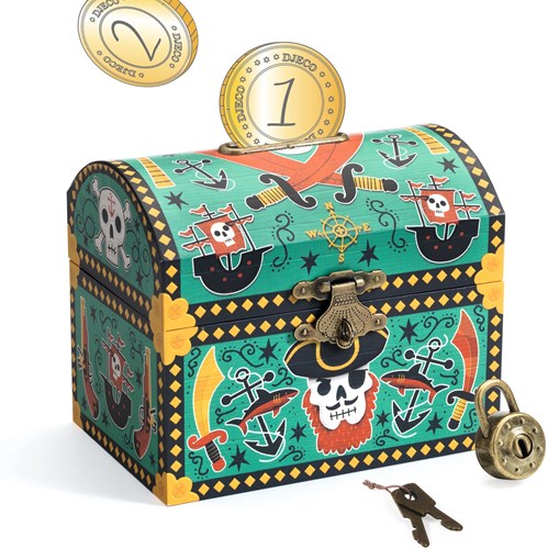 Djeco pirate money box - FSC wooden treasure chest decoration