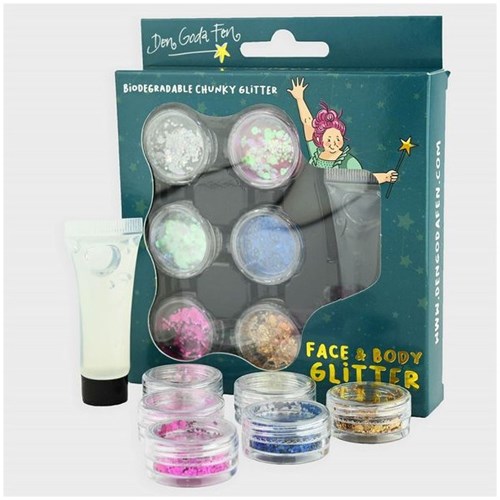 Den Goda Fen glitter set face and body - 7 pieces - multicolor