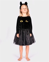Den Goda Fen costume black cat dress with headband - size 122-128 - fancy dress