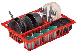 Ecoiffier toy dish rack 100% Chef with pans and tableware