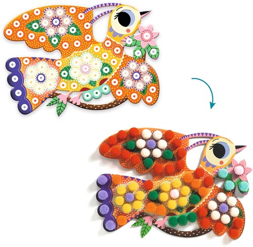 Djeco craft kit birds - creative pompom sticking set-2