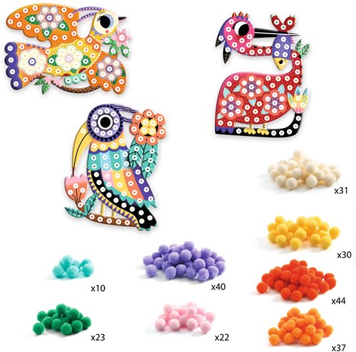 Djeco craft kit birds - creative pompom sticking set-3