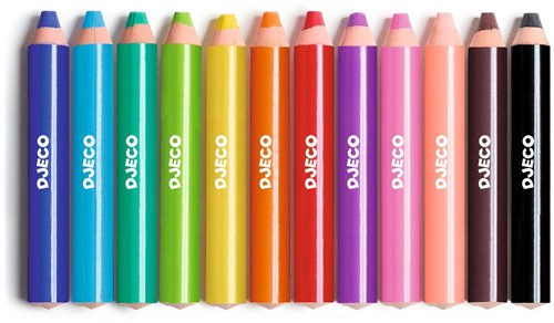 Djeco coloring pencils set - 12 thick wax crayons FSC 100% toy