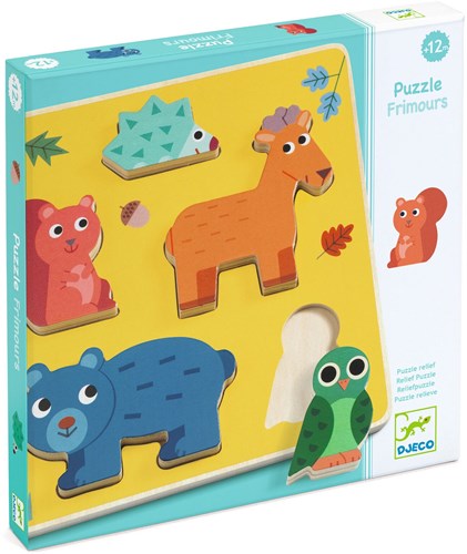 Djeco wooden shape puzzle Frimours - animal puzzle 5 pieces-2