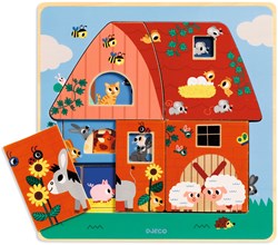 Djeco wooden puzzle layer puzzle Chez Moo FSC animal toy